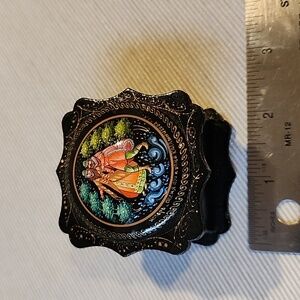 Hand painted fairy tale lacquer top small wooden box ring storage